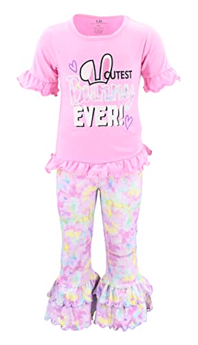 Image of Unique Baby 2 Piece Girls Double Ruffle Leggings Outfit with Short Sleeve Shirt Kid and Toddler Clothes Set