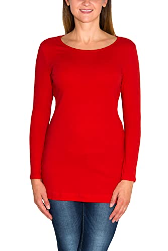 Alkato Damen Langarm Longshirt Langarmshirt Tunika Basic Shirt, Farbe: Rot,...