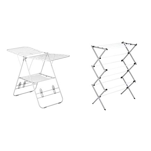 Honey-Can-Do Heavy Duty Gullwing Drying Rack, White Metal & Large Folding Drying Rack, Silver/White