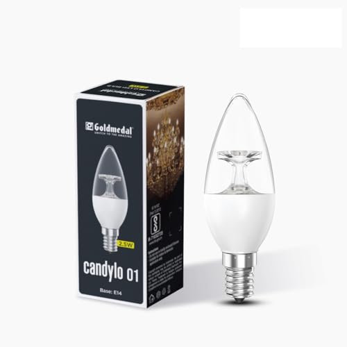Image of Goldmedal Candylo 01 2.5W Candle Bulb Warm White(3000K) | Modern Design | Bulb Base E14 | for Chandeliers, Wall & Decorative Lights, Desk Lamps, Floor Lamps | 4Kv Surge Protection |