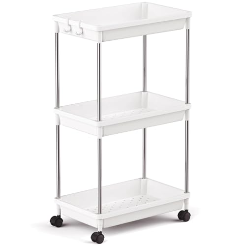 Lifewit Carro de Almacenamiento 3 Niveles, Unidad de Almacenamiento para Ahorrar Espacio, Carro rodante para la Cocina o el baño, 39 x 20 x 70 cm, Blanco
