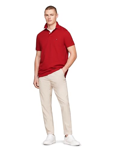 Image of Tommy Hilfiger Men's Short Sleeve Polo Shirts in Slim Fit with Stretch and Organic Pique Cotton