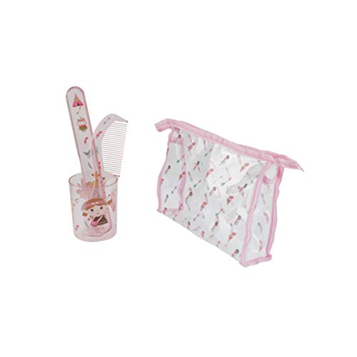 axentia Set de Toilette de Voyage pour Enfants Manipi, 4 Pièces Ensemble de Toilette en Plastique avec Motif, Idéal pour Enfants, Transparent/Rose Cover
