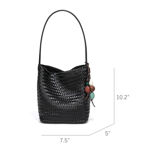 Image of Woven Leather Tote Bag For Women Crossbody Shoulder Bag Large Hobo Handbags Vegan Female Bag Vegetable Basket