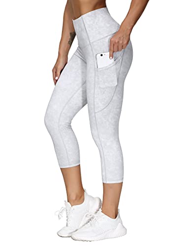 Image of THE GYM PEOPLE Thick High Waist Capris Yoga Pants with Pockets, Tummy Control Workout Running Yoga Leggings for Women