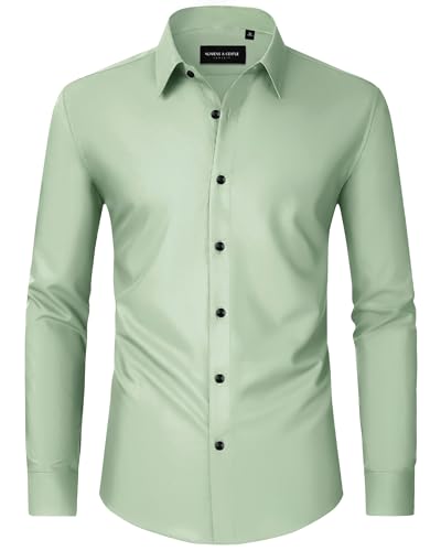 Image of Alimens & Gentle Men's Dress Shirts Long Sleeve Wrinkle Free Stretch Business Casual Wedding Button Down Shirt