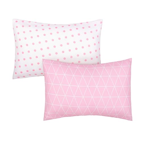 Image of Kids Toddler Pillowcases 2 Pack Pillow Cover Pillowslip Case Fits Pillows sizesd 13 x 18 or 12x 16 for Kids Bedding Pillow Cover Baby Crib Pillow Cases Pink Link /Dot - by UOMNY