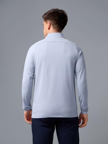 Image of TECHNOSPORT Men's Solid Quarter Zip Gym Slim Fit Active Sports T-Shirt with COTFLEX Full Sleeve Cotton Feel Polyester 4-Way Stretch Memory Fabric Lightweight Workout Running Training