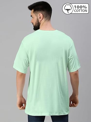Image of Veirdo Oversized Baggy Fit Drop Shoulder Half Sleeves Round Neck Solid Pure 100% Cotton T-Shirt for Men (Available in White, Black, Mustard, Maroon, Green, Lilac, Navy, Red Color)