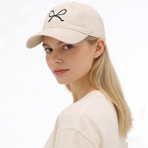 Image of Trendy Bow-Tie Baseball Cap for Women | Trucker Hats Y2k Adjustable Fashion Sun Hat with Visor for Hiking & Travel