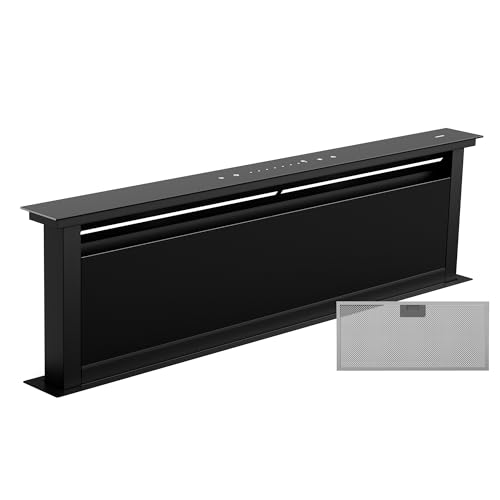Klarstein Royal Flush Eco Extractor de Encimera - Campana Extractora A, 842 m³/h, Silenciosa 70 dB, LED 9 Colores, Control Táctil, Modo Recirculación, Montaje en Pared, Negro