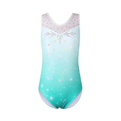 HOZIY Gymnastics Leotards for Girls Sleeveless Long Sleeve Snowflake Blue Purple Sequins Colorful Ribbons Pink Leopard Stripe 2-3T A Sleeveless Snowflake Aqua