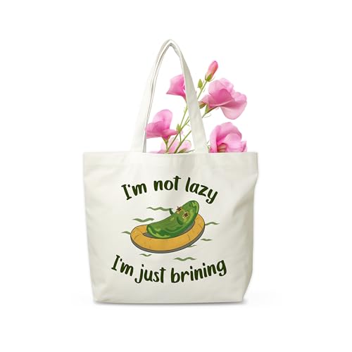 Pickles Canvas Tote Bag, Dill Pickle Grocery Bag, Farmers Market Tote, Pickle Beach Bag Gifts For Women Pickle Lovers Friends Family, Funny Spring Summer Party Reusable Shopping Bag, 07