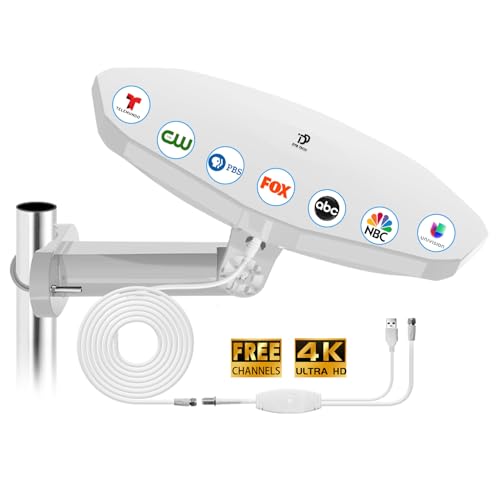 Outdoor TV Antenna 360° Omni-Directional Reception, 4K Digital HDTV Outdoor Antenna for Smart TV Local Channels with 32.8ft Cable & Long Range for Attic/Camper/RV - Fit TVs with Built-in Tuner