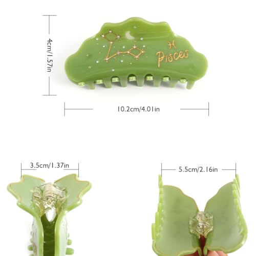Pisces Zodiac Sign Hair Claw, Green Acetate with Crystals Personalized Acetate Hair Clip for Women Gift 1 Piece