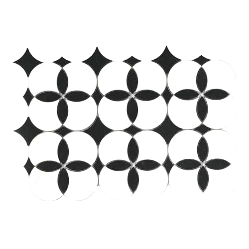Anemone Flower Stone Mosaic Tile 5 Sheets Mixed Color Italian Gray Marble Stone Kitchen Backsplash Water Jet Mosaic Flooring Tile Interior for Kitchen Backsplash Wall 5 sq. ft. (Natural Black +White)