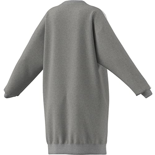 Adidas Womens Essentials 3-Stripe Crew Dress, Medium Grey Heather-White, Large #TOP1