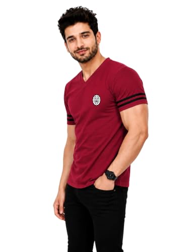 Image of Geum Men's Solid Half Sleeve V-Neck T-Shirt | Soft & Breathable Fabric | Regular Fit | Casual Everyday T-Shirt