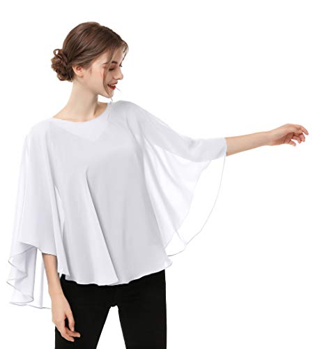 Casual Chiffon Cape Soft Shawl Sheer Shrugs Poncho Capelets shawls and Wraps for Women (Ivory)