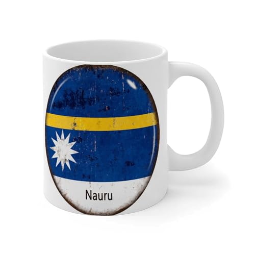 Wodevor Nauru Mug 325 ml avec drapeau de l'État pour voyage, sport, cadeau unique pour amis, famille, patrons, collègues, en céramique blanche