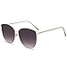 SOJOS Retro Runde Katzenaugen Sonnenbrille Mirrored Metall Flach Linsen SJ1085 mit Schwarz Rahmen/Verlauf Grau Linse