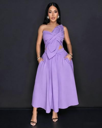Image of YUEWOO Midi Dresses for Women Casual Summer Sundresses Vacation Outfits Spaghetti Strap Smocked Women Maxi Dress with Pockets