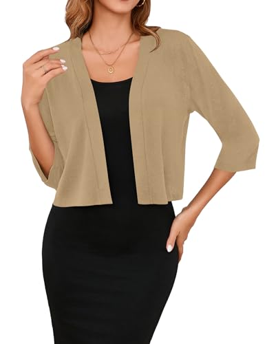Image of Iandroiy Women's 3 /4 Sleeve Shrugs Lightweight Open Front Cropped Cardigan for Women