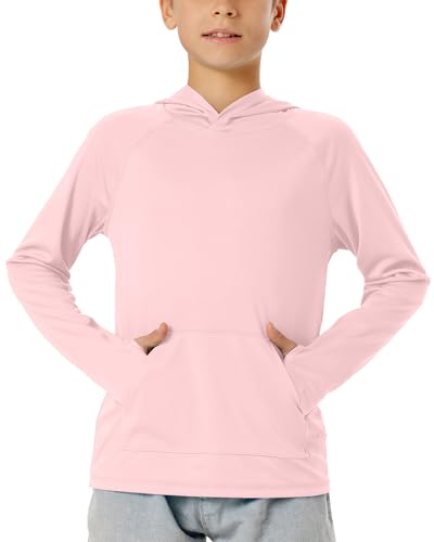 Image of Boys Rash Guard Long Sleeve Hoodie Swim Shirt with Pocket Youth Kids UPF 50+ Sun Protection Fishing Shirts Thumb Hole
