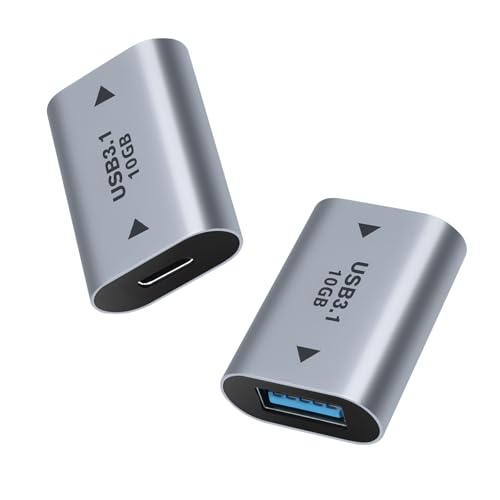 AIYEEN Adaptateur USB Femelle vers USB-C Femelle (Lot de 2), coupleur USB 3.1 vers Type-C pour connecter des périphériques USB-A mâles et USB-C. Connecteur d'extension.
