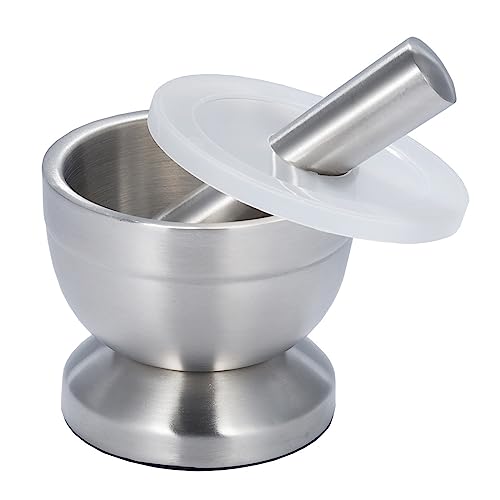 Molinillo de ajo grueso, mortero de metal de acero inoxidable, cuenco de pedestal, prensa de ajos, pimentero, olla