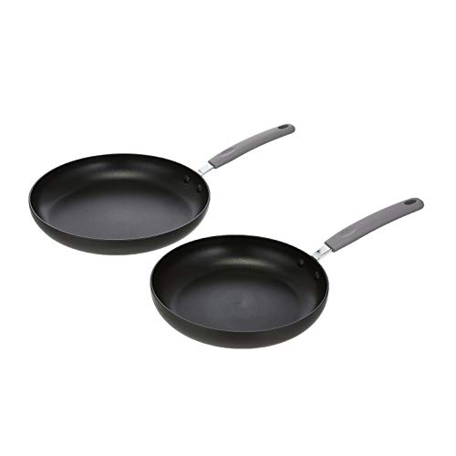 Amazon Basics - Juego de 2 sartenes antiadherentes con recubrimiento anodizado duro, 24 cm y...