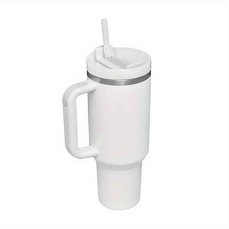 Olpad 1200 Ml 40 oz Insulated Tumbler with Lid, Handle & Straw Leak Proof Reusable Double Wall SS Water Bottle Travel Mug for Hot and Cold Beverages (White)