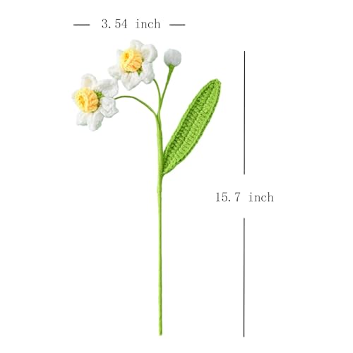 Lovmeety 5Pcs Crochet Daffodil Flowers, Fake White Daffodil Flowers With Stems Knitted Narcissus Flower Bouquet For Home Office Table Decoration thumb #1