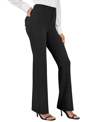Womens Dress Pants Business Casual Work Pants with Pockets Pull On Flare Office Slacks High Waist Stretchy Trousers2