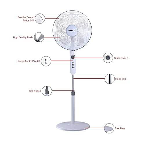 Image of IBELL STORM P10 WHITE High Speed Pedestal Fan, 5 Leaf, 406mm, 2 hour Timer, Stand fan with Copper Motor (White)