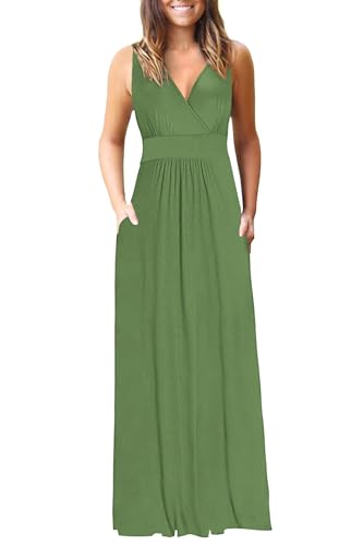 Image of AUSELILY Maxi Dresses for Women Summer Casual Sleeveless V Neck Wrap Dress | Sleeveless Long maxi dress with wrap V neck & side pockets, for formal cocktail, beach & casual daily wear