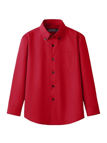 FAHIZO Boys' Long Sleeve Regular Fit Button-Down Collared Stretch Dress Shirt with Chest Pocket