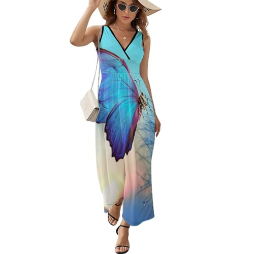Robe de plage sans manches pour femme : robe longue décontractée à col V