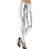 Smiffys Damen 80er Jahre Metallic Disko Leggings, Größe: 40-42, Silber, 48105