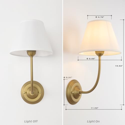 Image of Vintage Fabric Wall Sconce 8.66 inch Diam Linen Cloth Shade, E26 Hardwired Indoor 1-Light Wall Mounted Lamp Fixture for Living Room Bedroom Stairs Hallway