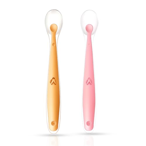 Image of GLUN Baby Feeding Spoons Pack of 2 Pink & Peach Colour, BPA Free, Feeding for Baby, Toddlers, & Children, Silicone Spoon