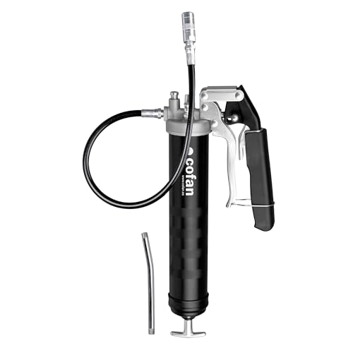 Cofan Bomba de engrase Dual de Pistola y Palanca | Adecuada para Cartucho de 400 g | con Manguera Flexible y Boquilla hidráulica