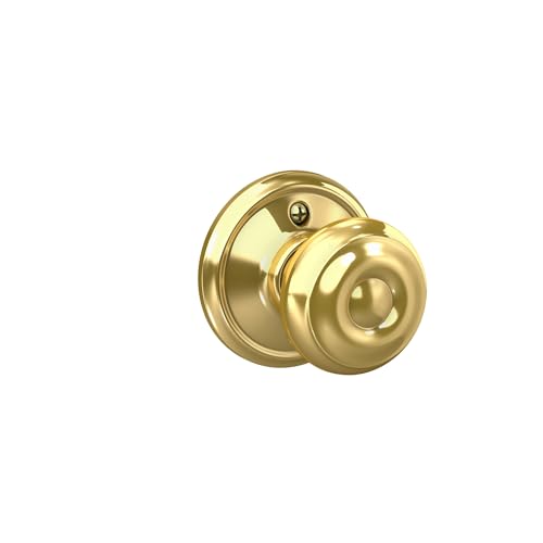 Image of Schlage F170 GEO 605 Georgian Door Knob, One Sided Non-Turning Dummy Door Handle, Bright Brass