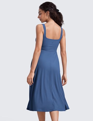 Image of CRZ YOGA Cloudweight Double Lined Square Neck Midi Dresses for Women Casual Summer Sleeveless Outfits with Side Pockets