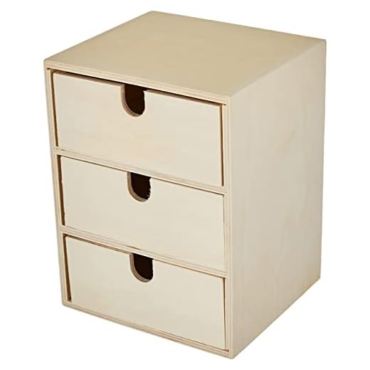 Rayher Hobby 62382000 - Cómoda de madera con 3 cajones, madera natural, 21.5 x 16 x 14.5 cm