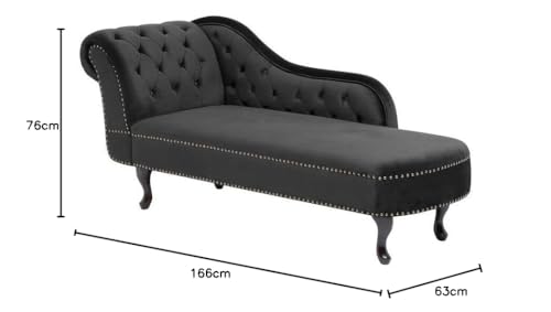 Image of Velvet Modern Chesterfield Chaise Lounge Couch 166 X 63 X 76 for Your Loving Space (Black, Right Arm)