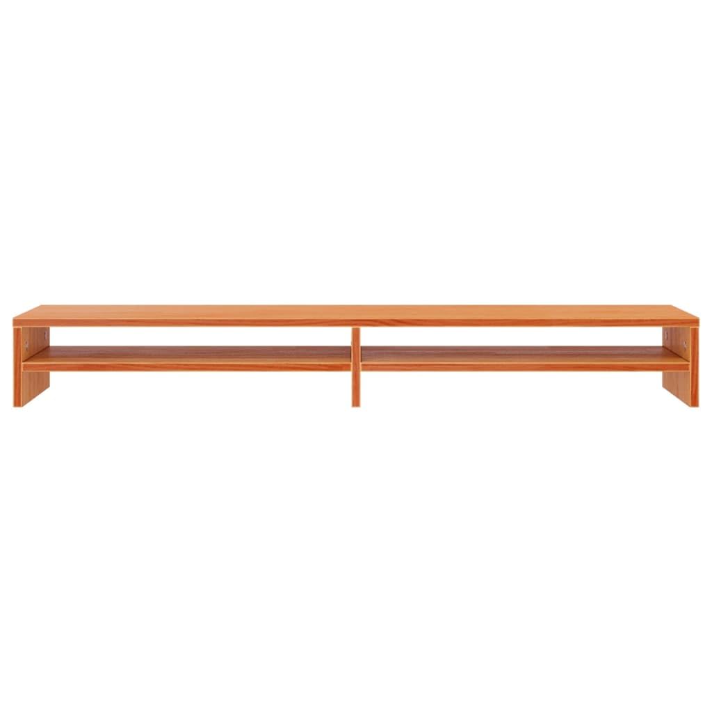 Supporto per monitor, 100 x 24 x 13 cm, ergonomico, in legno di pino massiccio, con ripiani, organizer da scrivania per schermo di PC e laptop, marrone cerato