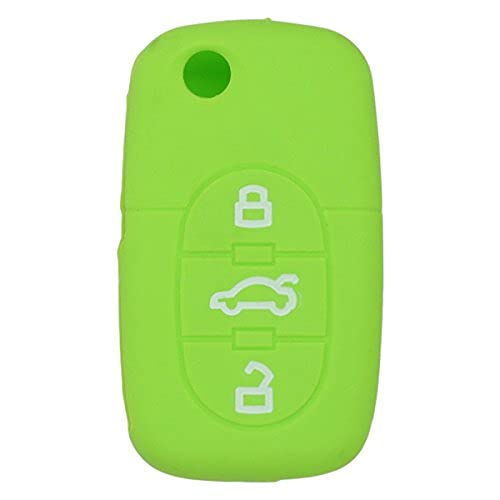 Fassport Silicone Cover Skin Jacket fit for AUDI 3 Button Flip Remote Key CV7821 Green, Small