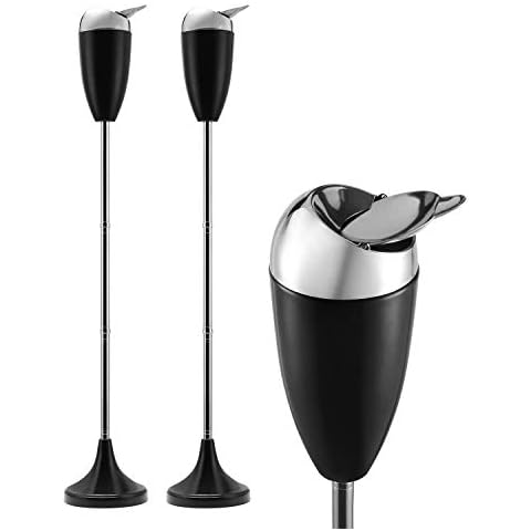Anfrere 2 Pack Outdoor Standing Ashtray with Lid, Black Adjustable Stand Ash Butt Holder for Home Patio, Windproof Outside Standing Ash Tray Cigarette Butt Disposal in 20", 27.5", 35" Heights Cover