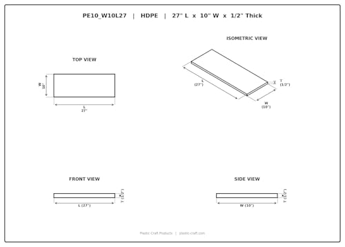 Tabla de Cortar OEM Reemplazo para Beverage Air, 27" L x 10" W, Modelo: PE10_W10L27 miniatura 2